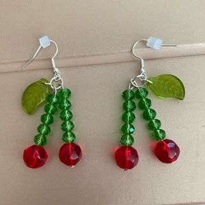 Beaded Cherry Dangle Earrings